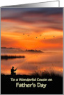 Cousin Happy Fathers Day Fishing with Sunset Custom Cover Text card