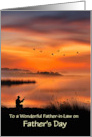 Father in Law Happy Fathers Day with Fishing Sunset Custom Text card