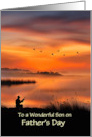 Son Happy Fathers Day Man Fishing with Sunset and Birds Custom card