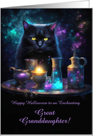 Great Granddaughter Happy Halloween Magical Black Cat Custom card