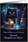 Son and Daughter In Law Happy Halloween Cute Black Cat Custom card