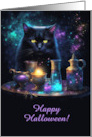 Halloween Black Cat with Magical Mystical Potions Customizable Cover card