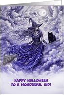 Halloween Witch and Black Cat for a Wonderful Kid Custom Cover card
