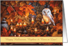 Nephew and Wife Niece in Law Happy Halloween with Cute Owl Custom card