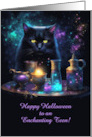 Teen Teenager Happy Halloween with Fantasy Black Cat Potions Custom card