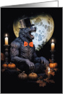 Werewolf and Moon Candles Pumpkins Scary Spooky Halloween card