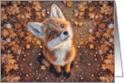 Thinking of You Cute Red Fox in Autumn Fall Colored Leaves card