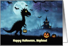 Nephew Cute Dinosaur Happy Halloween with Bats Jack O Lantern Custom card
