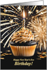 New Years Eve Birthday with Cupcake Fireworks Stars card