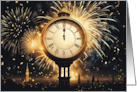 Happy New Year Clock on Midnight with Fireworks General card