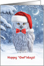 Across the Miles Cute Christmas Owl with Santa Hat and Moon Custom card