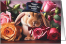 Happy or Hoppy Valentines Day with Cute Bunny and Roses for Friend card