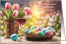Son and Husband Son in Law Happy Easter with Wine and Colorful Eggs card