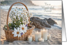 Friend Happy Mothers Day Coastal Beach with Bouquet Flowers Custom card
