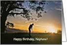 Nephew Happy Birthday with Golfer at Sunrise Custom Text card