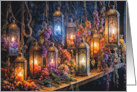 Boho Bohemian with Candles Lanterns Dried Flowers Colorful Blank Note card