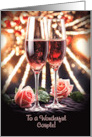 Couple Wedding Anniversary with Two Flutes of Champagne Roses Custom card