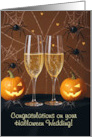 Halloween Wedding Getting Married Cute Champagne and Pumpkins Custom card