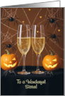 Sister Happy Halloween Cute and Funny Champagne Spiders Custom card