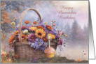 November Birthday Pretty Cupcake with Basket of Flowers Nature Custom card