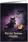 Cousin Halloween Cute Little Black Kitten Vampire Bats Customizable card