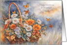 Friends Happy Anniversary with Pretty Basket of Flowers and Butterfly card