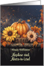 Nephew and Wife Niece in Law Happy Halloween Pumpkin Flowers Custom card