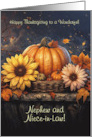 Nephew and Wife Niece in Law Pretty Happy Thanksgiving Flowers Custom card