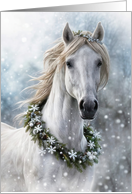 Seasons Greetings Christmas Holiday Horse with Garland Wreath Snow card