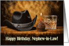 Nephew in Law Happy Birthday with Western Theme Whiskey Custom Text card