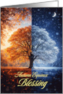 Autumn Equinox Mabon with Day and Night Seasons Tree Blessings card