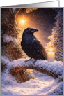 Winter Solstice with Raven Snow and Candle Yule Pagan Holiday card