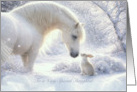 Daughter Christmas Happy Holidays Pretty White Horse and Bunny Custom card