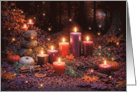 Samhain Candles Stone in a Woodland Forest with Spice Orange card