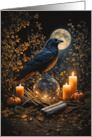 Samhain Beautiful Black Raven Candles and Moon Fall Autumn Colors card