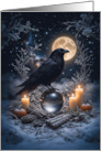 Winter Solstice Yule with Raven Snow Crystal Orb or Ball and Moon card