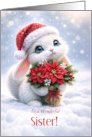 Sister Cute Happy Holidays Christmas with White Bunny Custom card