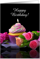 Birthday Cupcake Sprinkles with and Candle Roses Custom Text card