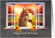 6th Birthday Cute Horse with Flowers and Butterflies Custom Cover card