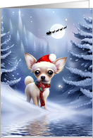 Feliz Navidad Holiday Christmas Cute Chihuahua Puppy Dog Snow Santa card