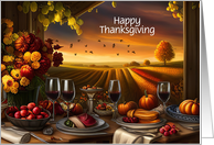 Happy Thanksgiving Custom Text with Window Vineyard Table card