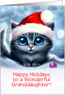 Granddaughter Holiday Christmas Cute Grey Kitten Custom Text card