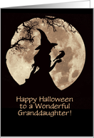 Granddaughter Happy Halloween Witch Moon and Raven Custom Text card