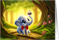 Birthday Cute Elephant and Cup Cake In Nature Happy Birthday card