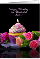 Sister Birthday with Cupcake and Roses Custom Cover Text card