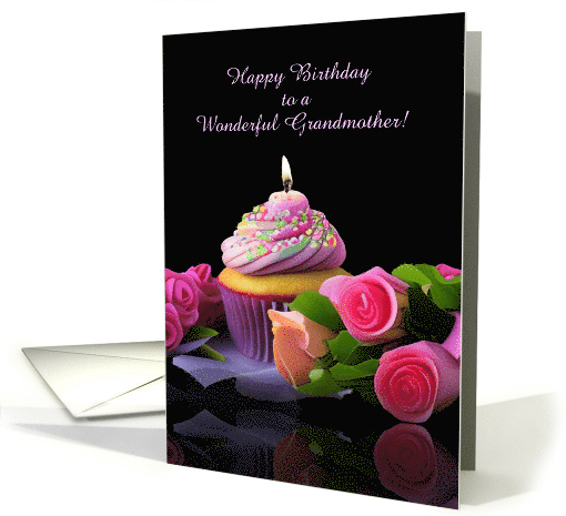 Grandmother Grandma Happy Birthday with Pink Cupcake Custom card