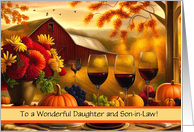 Daughter and Son in Law Thanksgiving with Barn Flowers Wine Custom card