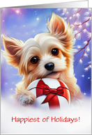 Christmas Happy Holidays Cute Dog and Ball Gift with Bow Custom Text card