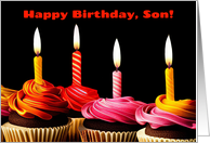 Son Happy Birthday with Cupcakes and Lit Candles card