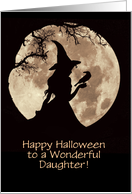 Daughter Happy Halloween Beautiful Witch and Raven In Moonlight Custom card